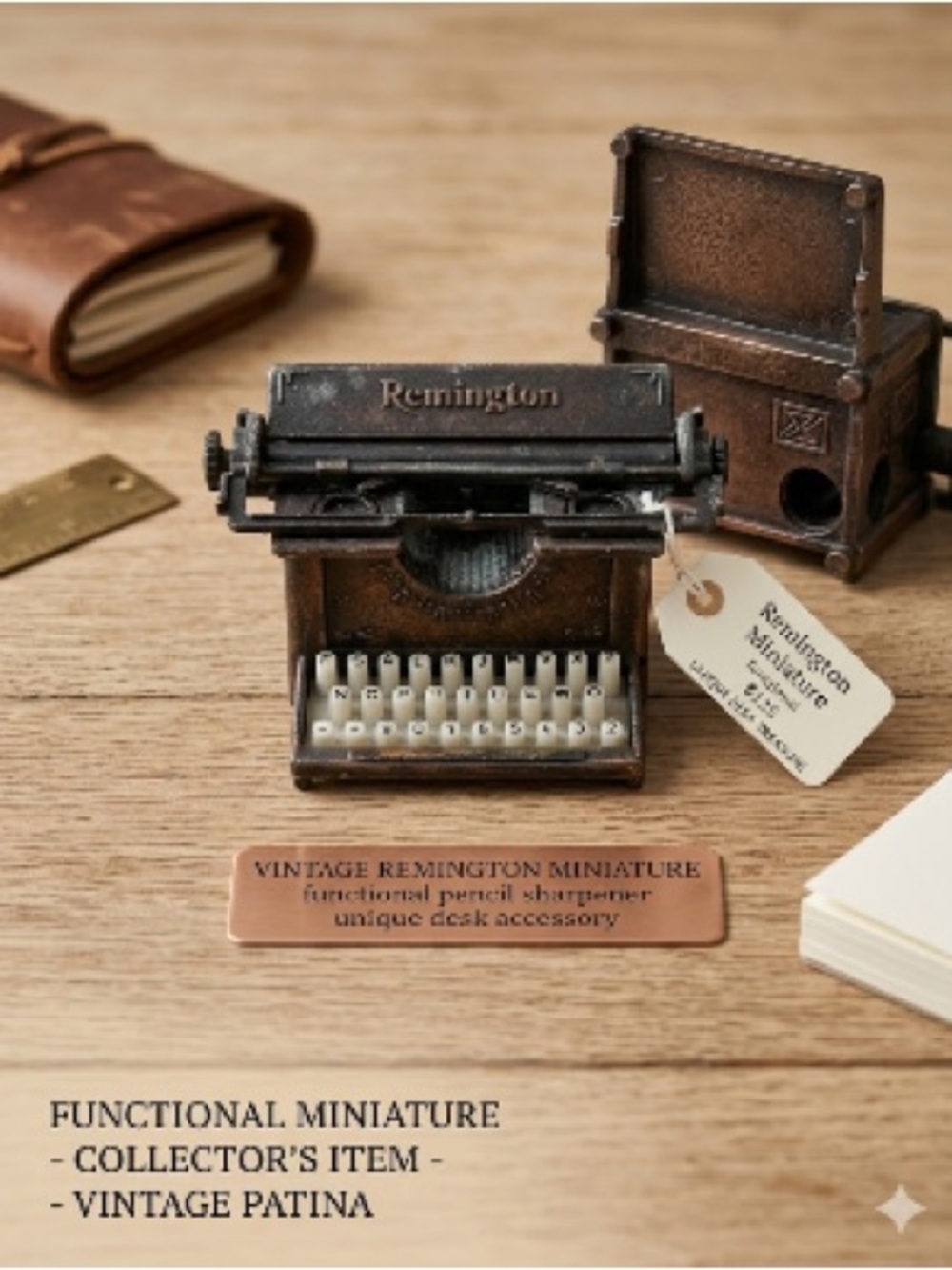 Remington Brown Miniature Typewriter Pencil Sharpener Desk Accessory